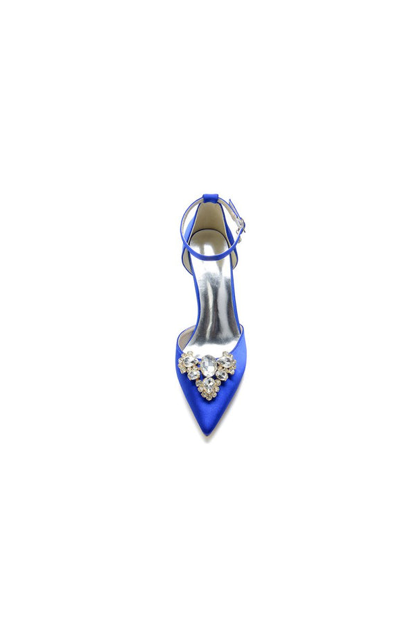 Cocktail Pointed Toe Crystal Buckle Strap Heels - KissProm
