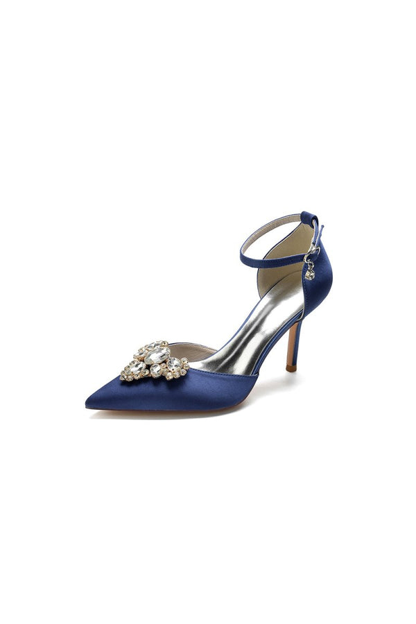 Cocktail Pointed Toe Crystal Buckle Strap Heels - KissProm