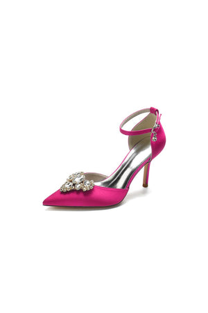 Cocktail Pointed Toe Crystal Buckle Strap Heels - KissProm