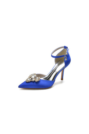Cocktail Pointed Toe Crystal Buckle Strap Heels - KissProm