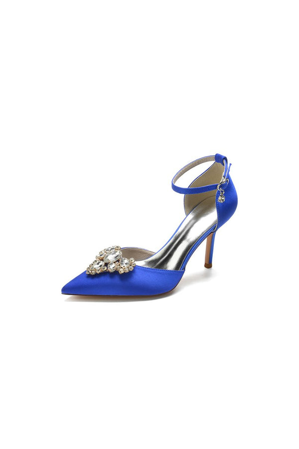 Cocktail Pointed Toe Crystal Buckle Strap Heels - KissProm