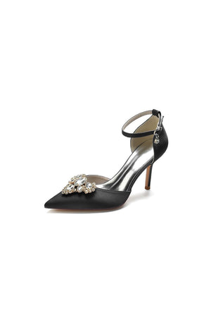 Cocktail Pointed Toe Crystal Buckle Strap Heels - KissProm