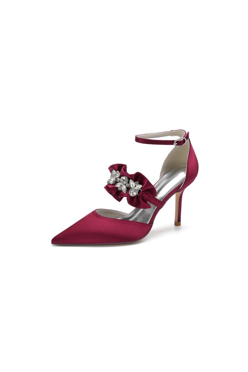 Cocktail Pointed Toe Crystal Buckle Strap High Heels - KissProm