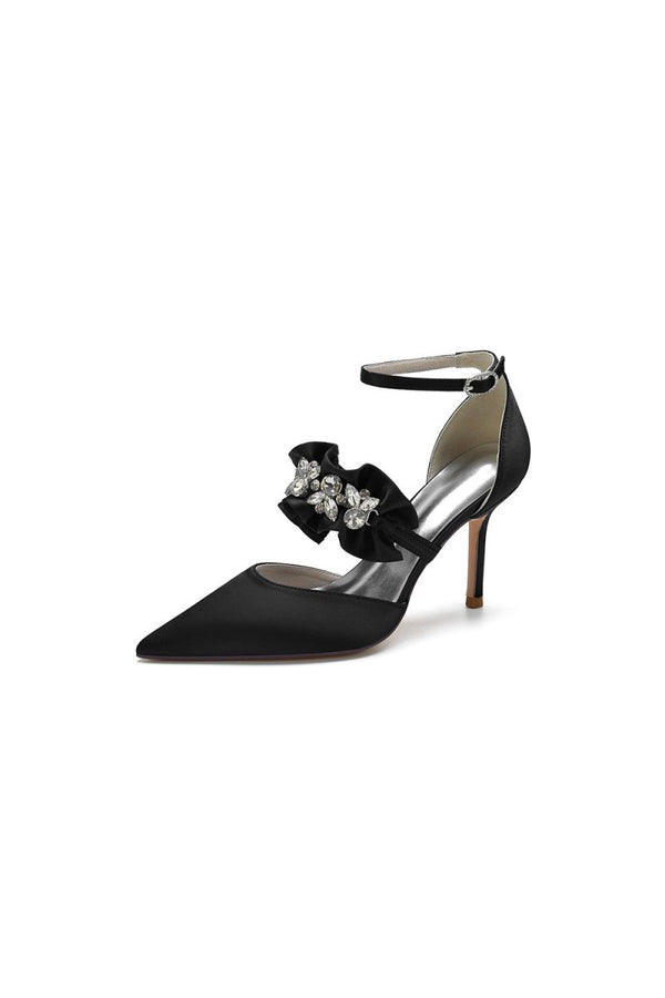 Cocktail Pointed Toe Crystal Buckle Strap High Heels - KissProm
