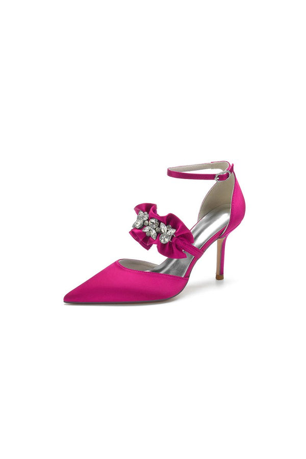 Cocktail Pointed Toe Crystal Buckle Strap High Heels - KissProm