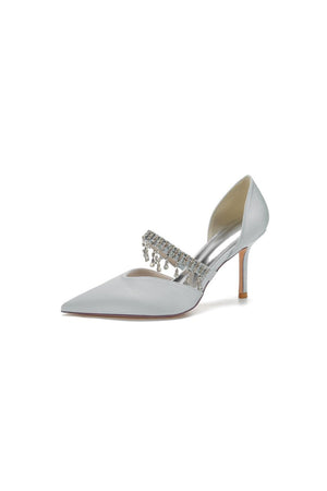 Cocktail Pointed Toe Crystal Tassel Buckle Strap Heels - KissProm