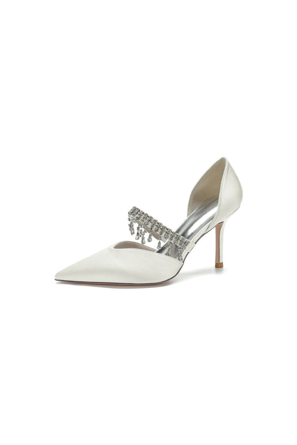 Cocktail Pointed Toe Crystal Tassel Buckle Strap Heels - KissProm