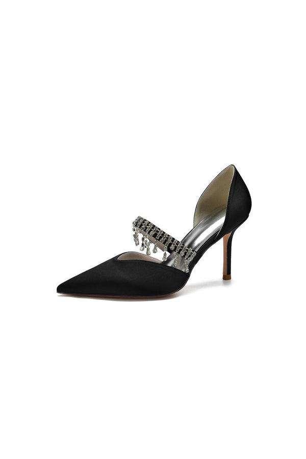 Cocktail Pointed Toe Crystal Tassel Buckle Strap Heels - KissProm