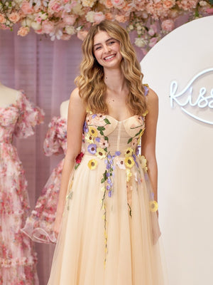 A-Line Corset Midi Prom Dress with 3D Flowers – Prom Dress by KissProm | Available at KissProm