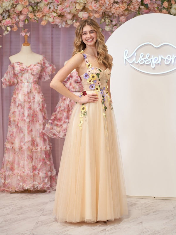 A-Line Corset Midi Prom Dress with 3D Flowers – Prom Dress by KissProm | Available at KissProm