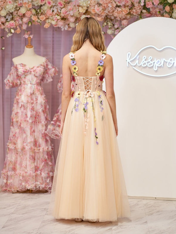 A-Line Corset Midi Prom Dress with 3D Flowers – Prom Dress by KissProm | Available at KissProm
