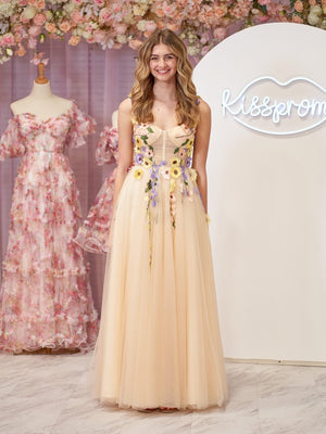 A-Line Corset Midi Prom Dress with 3D Flowers – Prom Dress by KissProm | Available at KissProm