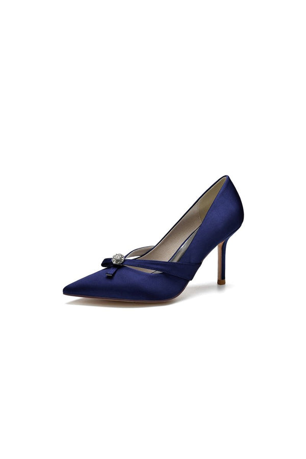 Crystal Bow Tie Pointed Toe High Heels - KissProm