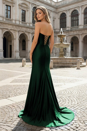 Royal Blue Sweetheart Satin Mermaid Long Prom Dresses with Beading - KissProm