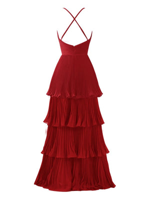 Dark Green A-Line Tiered Floor Length Chiffon Bridesmaid Dress – Prom Dress by KissProm | Available at KissProm
