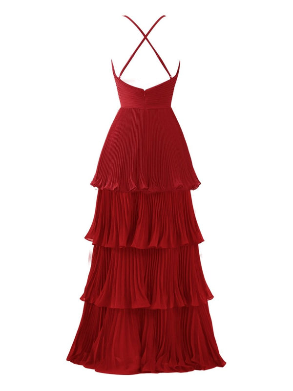 Dark Green A-Line Tiered Floor Length Chiffon Bridesmaid Dress – Prom Dress by KissProm | Available at KissProm