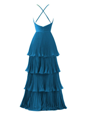 Dark Green A-Line Tiered Floor Length Chiffon Bridesmaid Dress – Prom Dress by KissProm | Available at KissProm