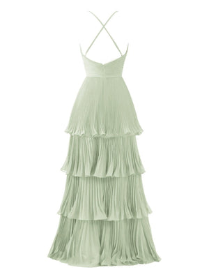 Dark Green A-Line Tiered Floor Length Chiffon Bridesmaid Dress – Prom Dress by KissProm | Available at KissProm