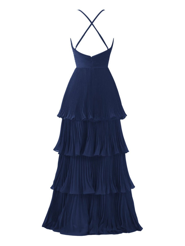 Dark Green A-Line Tiered Floor Length Chiffon Bridesmaid Dress – Prom Dress by KissProm | Available at KissProm