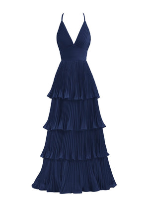 Dark Green A-Line Tiered Floor Length Chiffon Bridesmaid Dress – Prom Dress by KissProm | Available at KissProm