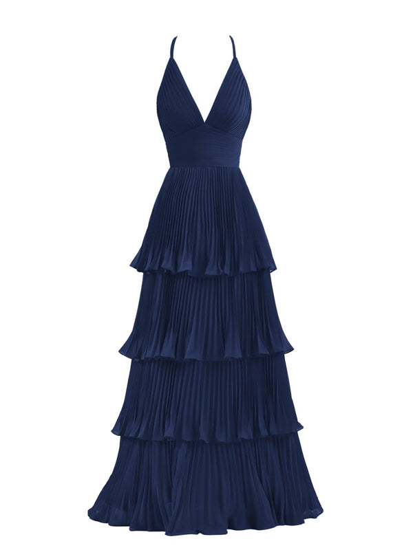Dark Green A-Line Tiered Floor Length Chiffon Bridesmaid Dress – Prom Dress by KissProm | Available at KissProm