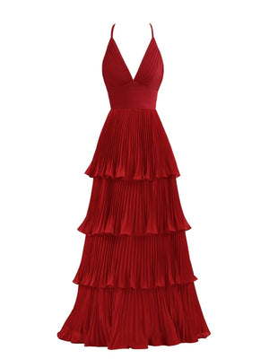 Dark Green A-Line Tiered Floor Length Chiffon Bridesmaid Dress – Prom Dress by KissProm | Available at KissProm