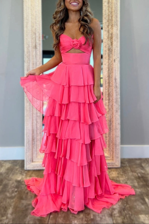 A-Line Strapless Strapless Layered Chiffon Sleeveless Formal Prom Dress – Prom Dresses by KissProm | Available at KissProm