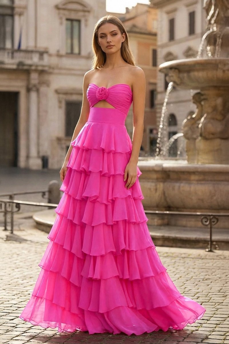 A - Line Sweetheart Layered Chiffon Sleeveless Formal Prom Dress - KissProm