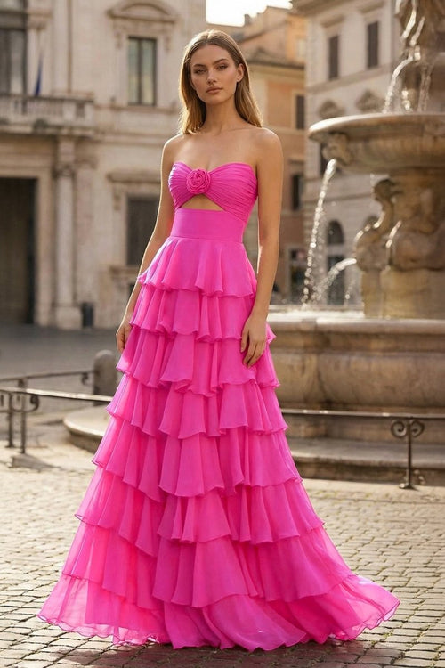 A - Line Sweetheart Layered Chiffon Sleeveless Formal Prom Dress - KissProm