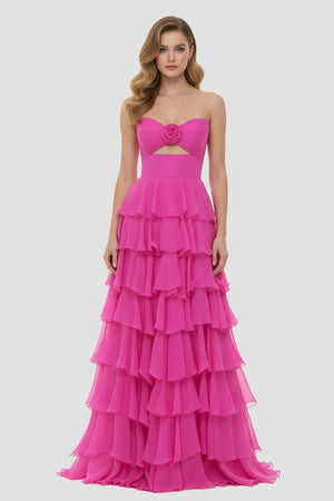 A-Line Strapless Strapless Layered Chiffon Sleeveless Formal Prom Dress – Prom Dresses by KissProm | Available at KissProm