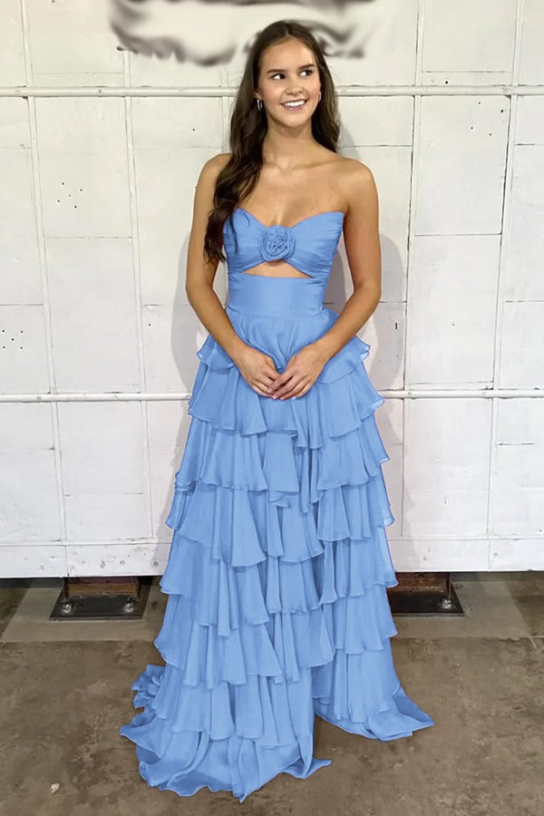 A-Line Strapless Strapless Layered Chiffon Sleeveless Formal Prom Dress – Prom Dresses by KissProm | Available at KissProm