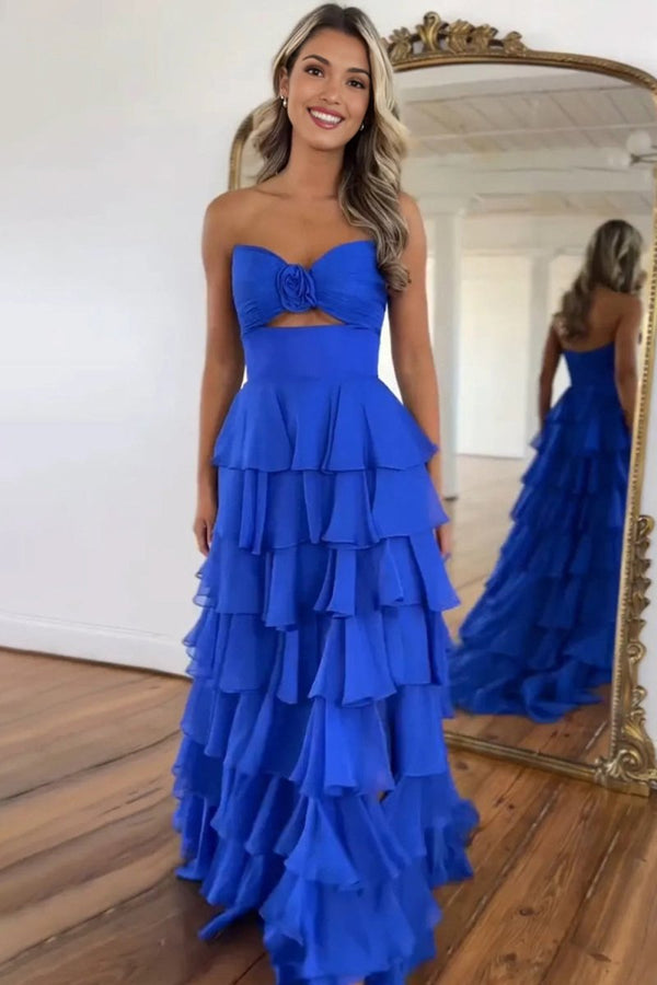 A-Line Strapless Strapless Layered Chiffon Sleeveless Formal Prom Dress – Prom Dresses by KissProm | Available at KissProm
