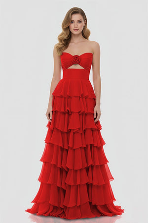 A-Line Strapless Strapless Layered Chiffon Sleeveless Formal Prom Dress – Prom Dresses by KissProm | Available at KissProm