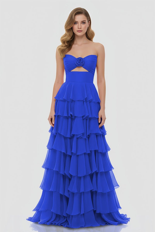 A-Line Strapless Strapless Layered Chiffon Sleeveless Formal Prom Dress – Prom Dresses by KissProm | Available at KissProm