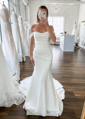 Elegant Mermaid Off the Shoulder Elastic Long Wedding Dresses – Wedding Dress by Kissprom | Available at KissProm