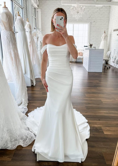 Elegant Mermaid Off the Shoulder Elastic Long Wedding Dresses – Wedding Dress by Kissprom | Available at KissProm