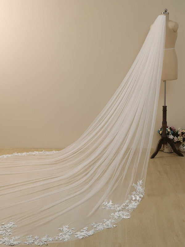 Delicated Flower Lace Cathedral Veil Bridal Veil Wedding Veil - KissProm