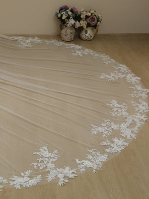 Delicated Flower Lace Cathedral Veil Bridal Veil Wedding Veil - KissProm