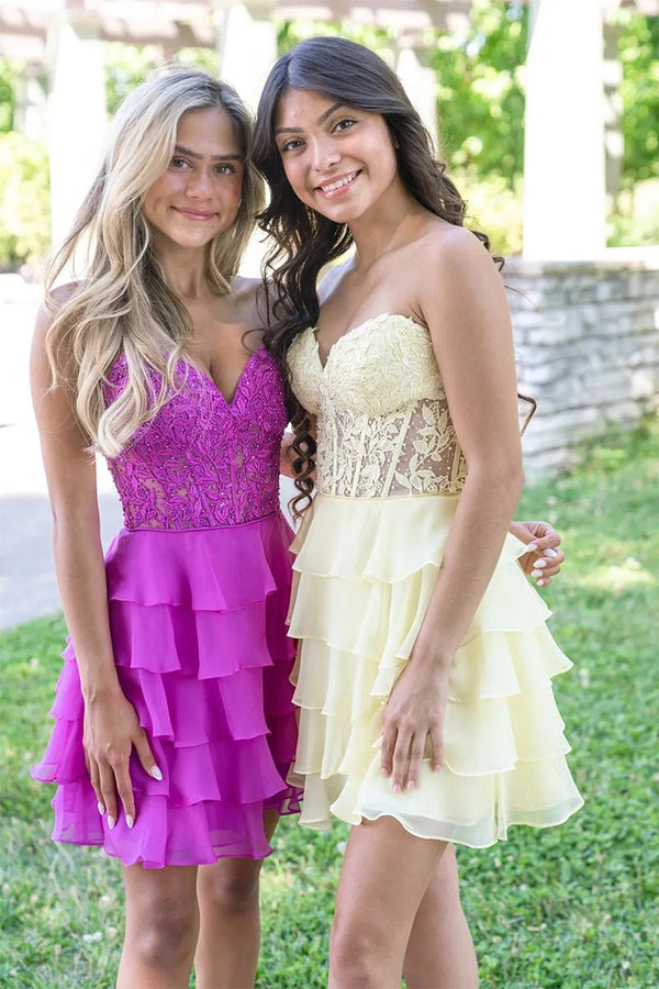 Diana | A-Line Strapless Tiered Corset Short Homecoming Dress with Appliques