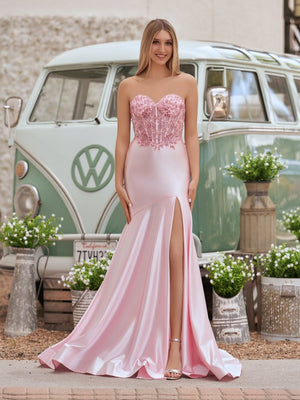 Mermaid Sweetheart Lace Satin Black Prom Dress with Slit – Prom Dresses by KissProm | Available at KissProm