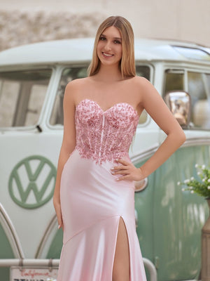 Mermaid Sweetheart Lace Satin Black Prom Dress with Slit – Prom Dresses by KissProm | Available at KissProm