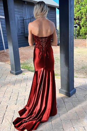 Mermaid Sweetheart Lace Satin Black Prom Dress with Slit – Prom Dresses by KissProm | Available at KissProm