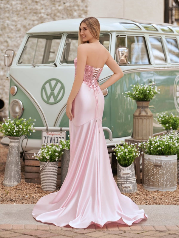 Mermaid Sweetheart Lace Satin Black Prom Dress with Slit – Prom Dresses by KissProm | Available at KissProm