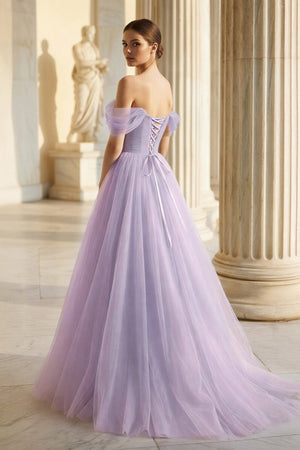 Princess Off the Shoulder Embroidering Tulle Sage Ball Gown – Prom Dresses by KissProm | Available at KissProm