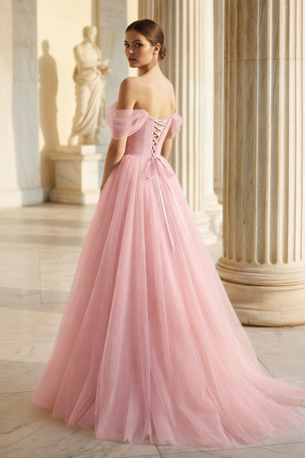 Princess Off the Shoulder Embroidering Tulle Sage Ball Gown – Prom Dresses by KissProm | Available at KissProm