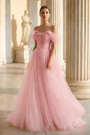 Princess Off the Shoulder Embroidering Tulle Sage Ball Gown – Prom Dresses by KissProm | Available at KissProm