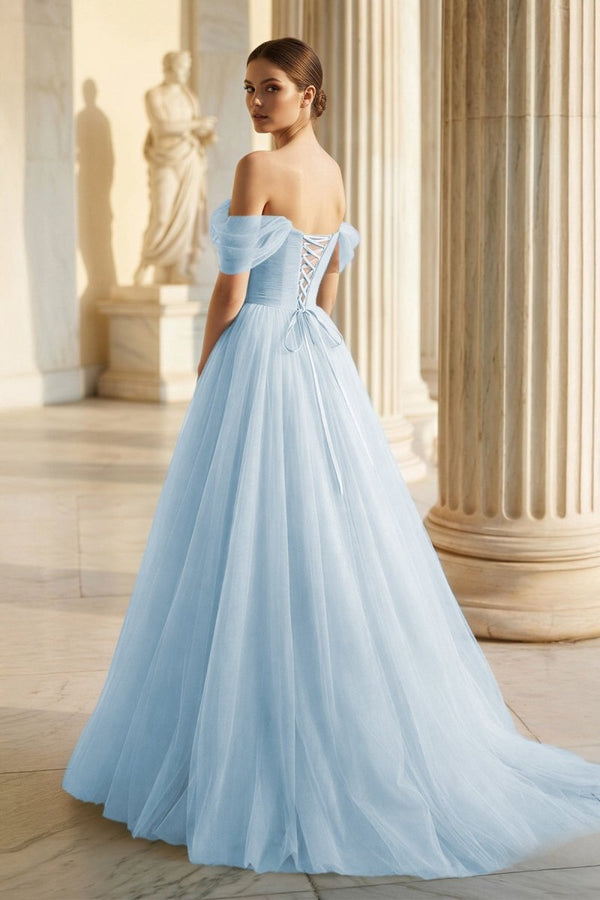 Princess Off the Shoulder Embroidering Tulle Sage Ball Gown – Prom Dresses by KissProm | Available at KissProm