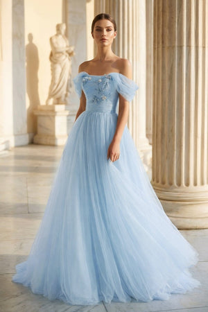 Princess Off the Shoulder Embroidering Tulle Sage Ball Gown – Prom Dresses by KissProm | Available at KissProm