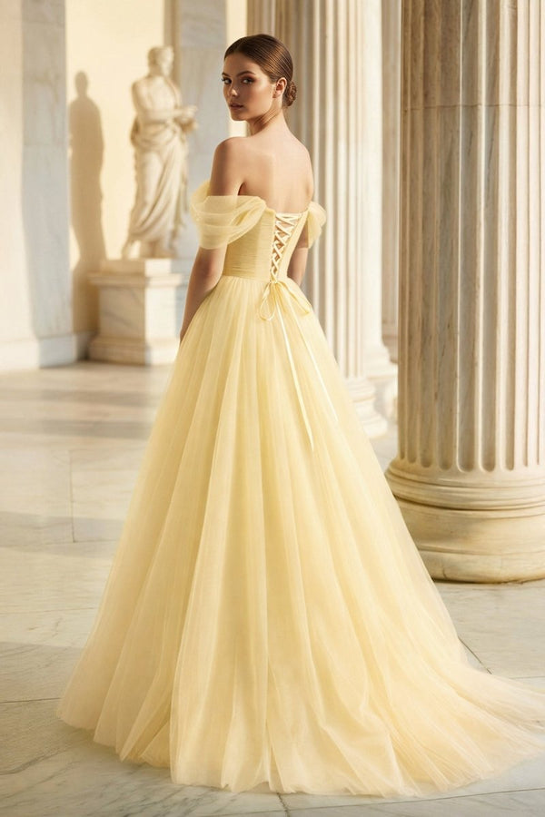 Princess Off the Shoulder Embroidering Tulle Sage Ball Gown – Prom Dresses by KissProm | Available at KissProm