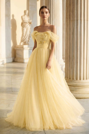 Princess Off the Shoulder Embroidering Tulle Sage Ball Gown – Prom Dresses by KissProm | Available at KissProm